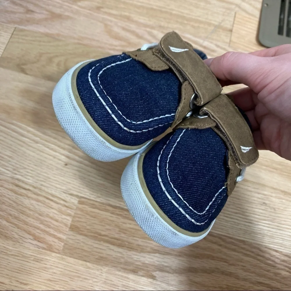 Nautica Boat Shoes Denim Blue Brown Sz 8 Kids Boys